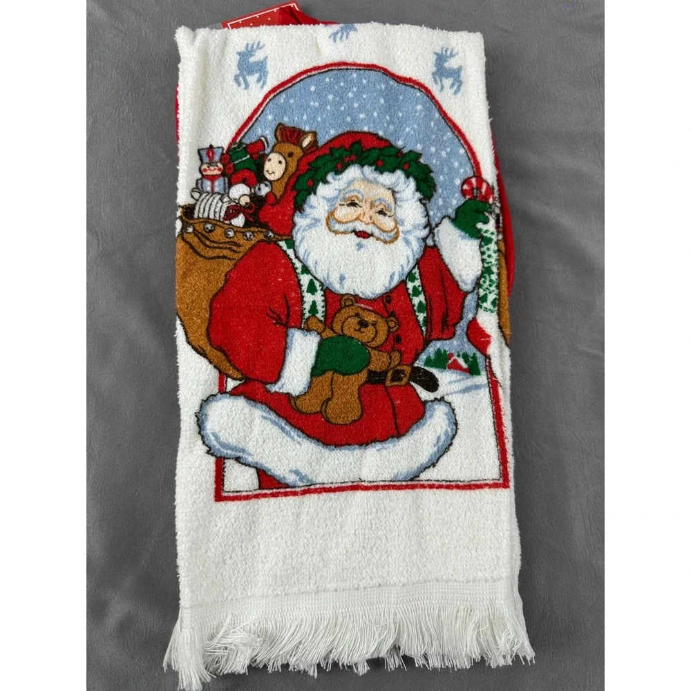 Merry Mac Xmas‎ kitchen towel & pot holder set w/ circular picture frame 80's